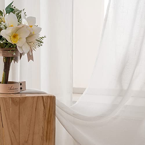 MIULEE Leinenoptik Voile Vorhänge Ösen 1er Weiß 300x245cm – Ansicht 2