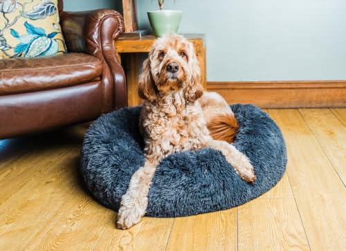 Woof & Whiskers Calming Donut Dog Bed Large 80cm - Dark Grey - Image 2