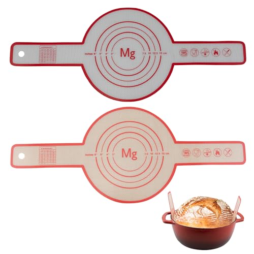 2 Pcs Sourdough Silicone Sling for Dutch Oven Liners - Non-Stick and Ultra Heat Resistant for Bread Baking - Reusable Baking Mat With Extra Long Handles