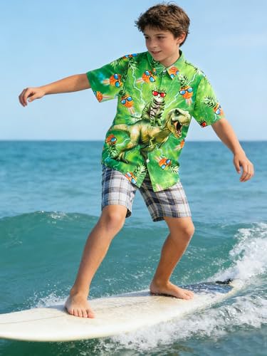 Image of uideazone Boys Hawaiian Shirts Novelty Printed Funky Short Sleeve Button Down Shirt Kids Aloha Luau Shirt 7-14T