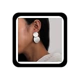 Zeshimb Geometric Circle Stud Earrings Silver Double Circle Earrings Round Disc Dangle Earrings Large Disc Earrings Jewelry for Women