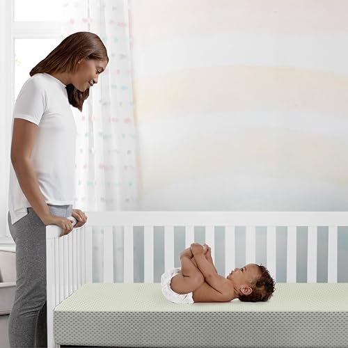 Image of Delta Children Twinkle Stars Breathable Baby Bed Crib Mattress and Toddler Mattress with Removable /Machine Washable Cover - GREENGUARD Gold - Waterproof - Sustainably Sourced Core Fiber Core, Green