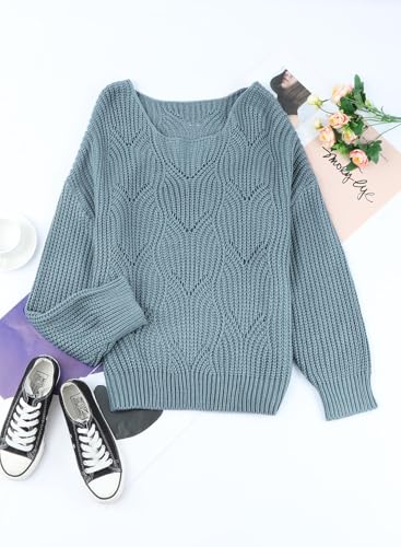Image of Dokotoo Womens Sweaters 2026 Crewneck Cute Elegant Soft Long Sleeve Hollow Cable Knit Pullover Tops