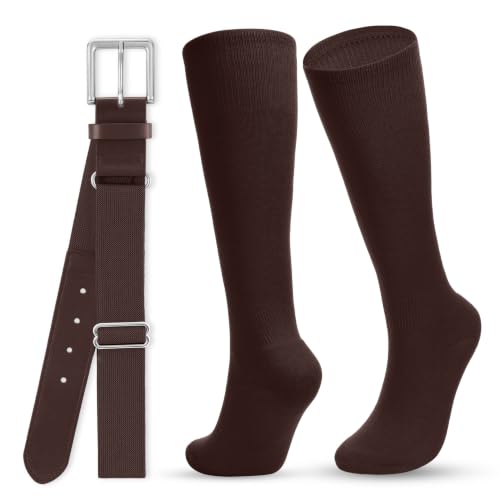 Image of WHIPPY Baseball Socks and Belt Combo Set Knee-High Softball Socks & Adjustable Elastic Belt for Kids Youth Adult