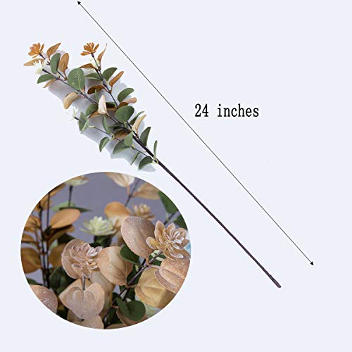 Uiizic Artificial Flowers Wedding Bouquets Fake Plastic Leaves Flowers For Home Party Hotel Centerpieces Decorations (Frost-Green And Beige, 6Pcs Leaves) #TOP1