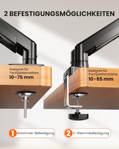 ErGear Monitor Halterung 2 Monitore 13-32 Zoll, 9KG, VESA 75/100, Schwarz – Ansicht 3