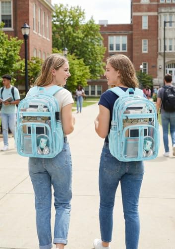 Image of XL Clear Backpack Heavy Duty For Lady,18in TPU Bookbag 15Age+ Girls,Not-PVC | See Through Stitch durable plastic Multi-Pocket Design For School Adults work Warehouses Airport security,check events (Aqua)