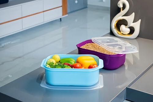 Image of HAPPI Multipurpose Plastic Airtight Masala Box for Kitchen, Fridge Storage Containers Spice, Grocery, Dry Fruits, Vegetable Food Storage Box (3000 ml - Purple)