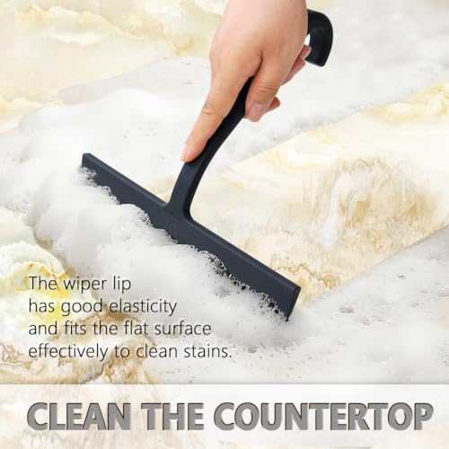 Image of Shower Squeegee for Glass Doors - 10 inch Silicone Squeegee with Built-in Hook, One-Piece Seamless Design, Streak-Free & No-Scratch Window Cleaner for Bathroom, Mirrors & Tiles (Black)