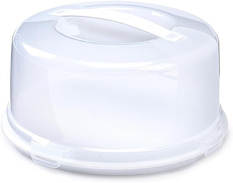 Round Plastic Cake Box with Lockable Lid & Carry Handles White Large ...