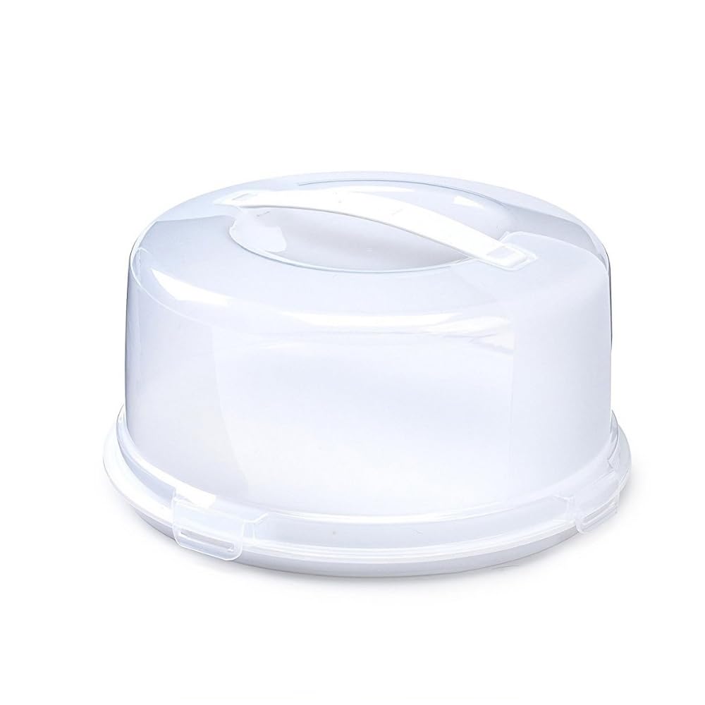 Round Plastic Cake Box with Lockable Lid & Carry Handles White Large Cake Carrier Storage Container for Cakes, Serving Pies, Cookies and Desserts