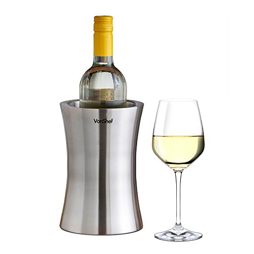 VonShef Wine Bottle Cooler Chiller, Stainless Steel, Double Walled Insulated, Stemless Holder with Gift Box