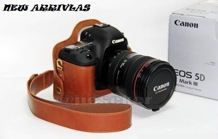 New Leather Case Bag Cover Pouch for Canon EOS 5D Mark III 3 Camera (LIGHT BROWN) FREE Cleaning Cloth and Lens Pen