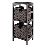 Winsome Leo 2-Tier Storage Shelf with 2 Foldable Woven Baskets, for Living Room, Home Office, Bedroom, Espresso