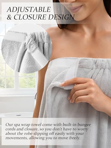 Image of Towel Wrap For Women After Shower,Plush Bath Robe Female,Sauna Spa Wrap Around Towels With Pockets