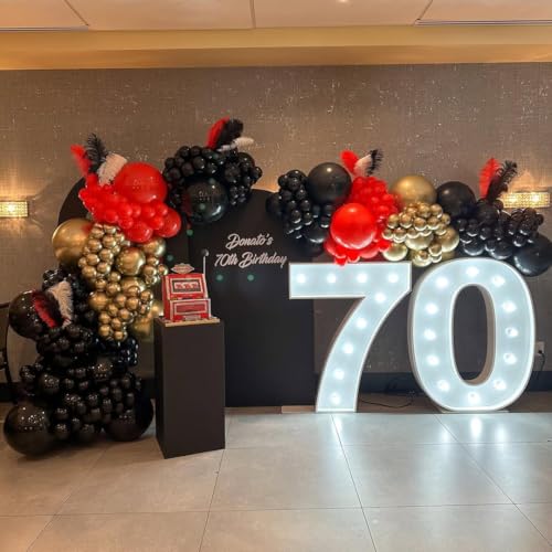Image of 153Pcs Red and Black Gold Balloons Garland Arch Kit - 18 12 10 5 inch Different Size Black and Red Metallic Gold Balloons for Casino Anniversary Night Hollywood Movie Night Party Decorations