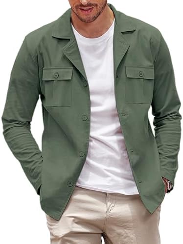 COOFANDY Men's Casual Shirt Jacket Long Sleeve Button Down Overshirt Lightweight Shacket with Pockets