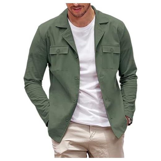 COOFANDY Jaqueta masculina casual, manga comprida, abotoada, leve, com bolsos, Verde-exército profundo, 3G