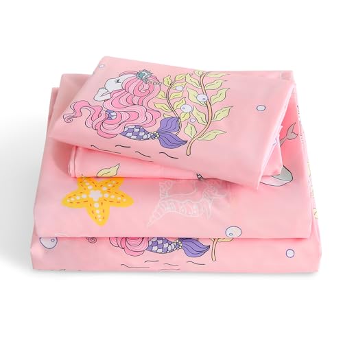 LONAVA Twin Sheet Set Kids - 3 Pieces Soft Microfiber Cartoon Style Bedsheets for Boys Girls Teens Oeko TEX Breathable Deep Pocket Sheets (Mermaid)