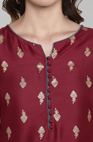 Image of Janasya Womens Silk Blend Gold Printed Layered Ethnic Dress with Inner