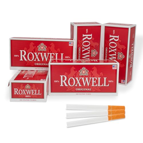 Roxwell Cigarette Tubes 100s Size 1000 Count - 5 Boxes of 200 Tubes Smooth Draw White Filters Pre-Rolled Tubes Clean Burn No Tearing USA Made Fits Most Injector Machines