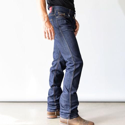 Kimes Ranch Men's Cal Casual Western Cowboy Classic Higher Rise Straight Fit & Straight Boot Leg Blue Denim Jeans2