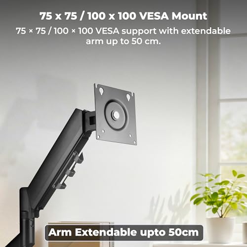 Image of Zebronics Monitor Desk Stand, 17-32 Inch Support, Up to 8kg Load, Gas Spring Height Adjustment, 50cm Extendable Arm, VESA Compatible, Cable Management, Anti-Slip Base, Rust-Proof (DMS500)