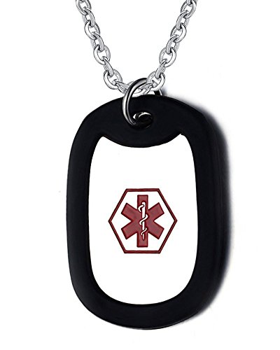 Personalized Medical Alert Necklace | Customized Stainless Steel Emergency Medical ID Dog Tag Pendant Necklace For Mens,Allergy Alert Identification Necklace, 24