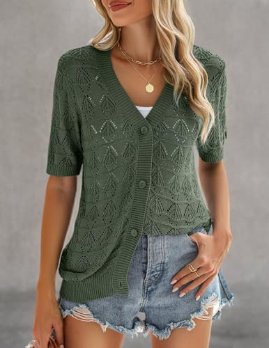 Image of Zeagoo Women's Short Sleeve 2026 Summer Crochet Cropped Cardigan V Neck Button up Bolero Shrug Sweater
