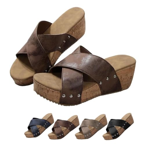 Sandales compensées femme bout ouvert en liège style bohème large largeur