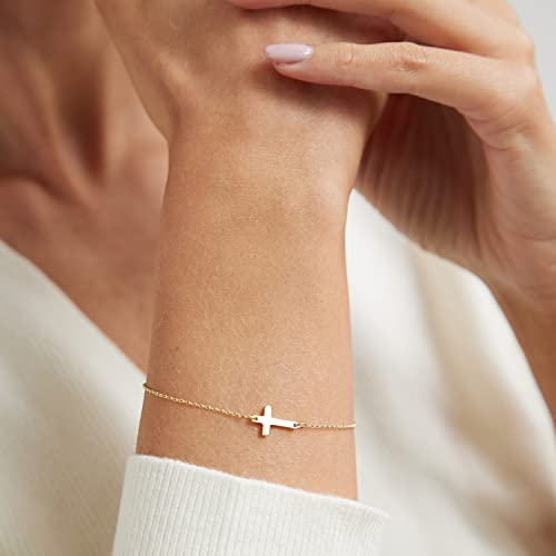 Tasiso 14K Gold Plated Sideways Cross Link Bracelet Cute Simple Link Chain Bracelet Dainty Cross Bracelet For Women Minimal Jewelry Gift #TOP1