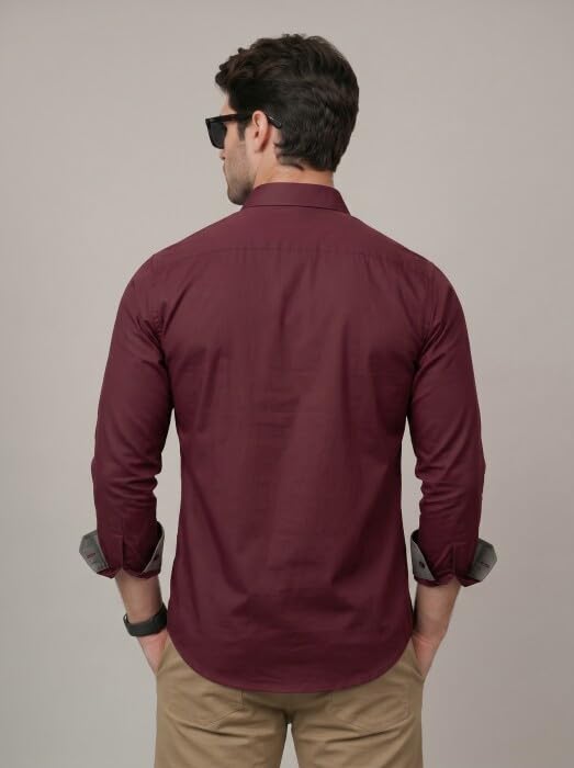 Image of Diverse Men's Cotton Blend Shirt with Pocket Design Spread Collar Full Sleeves Regular Fit and Standard Length | Comfortable Cotton Casual Shirt for Man