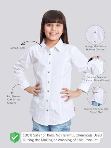 Image of olele Girls Full Sleeve Ruffles Cotton Linen Shirt - White for 4 to 14 Years | Kids Girl White Shirt | White Ruffle Shirt for Girls | Shirt Jeans