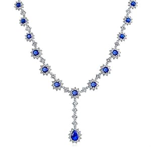 Elegant Vintage Estate-Inspired Bridal Jewelry Set – 5 CTW Oval Crown Halo Statement Necklace & Chandelier Earrings with AAA Cubic Zirconia CZ Simulated Gemstones, Silver Plated, for Women