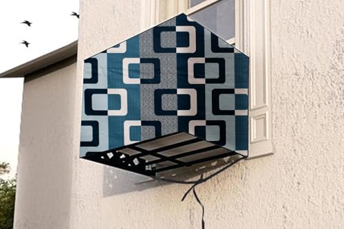 Image of The Furnishing Tree Window AC Cover for 1 Ton capacity PVC Waterproof and Dustproof Lattice Pattern Blue
