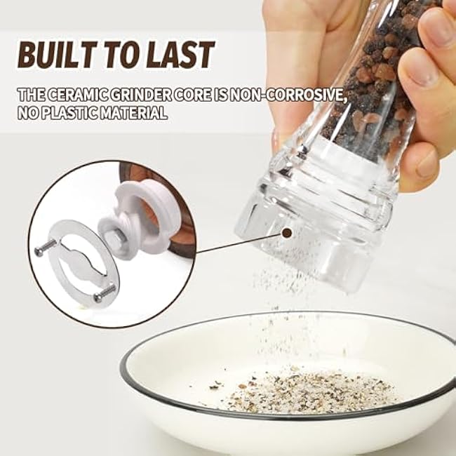 SHIKORI Clear Acrylic Pepper Grinder Mill, Salt and Pepper Shaker Salt Grinder Pepper Mill Shakers Refillable with Adjustable Coarseness Ceramic Rotor-Tall 5.5in