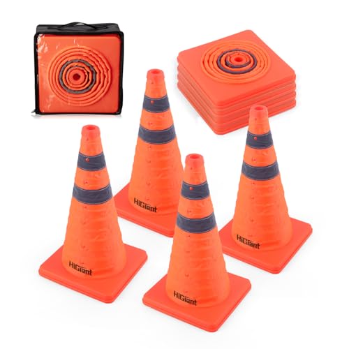 HiGiant [4 Pack] Collapsible Traffic Safety Cones 18 Inch, Orange Pop-up Cones with Reflective Collar, Caution Cones for Road Driving Practice and Parking Lot