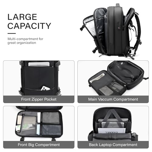 Travel Backpack with Vacuum System,60L Expandable Vacuum Backpack Travel with TSA Lock,17.3 inch Laptop Backpacks Vacpack Backpacks with Vacuum(Black,No Air Pump)4
