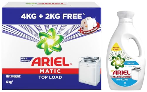 Image of Ariel Matic Top Load Detergent Washing Powder - 4 Kg+2 KG free & Ariel Matic Liquid Detergent Top Load 2 Ltr + 500 MilliLitre Free