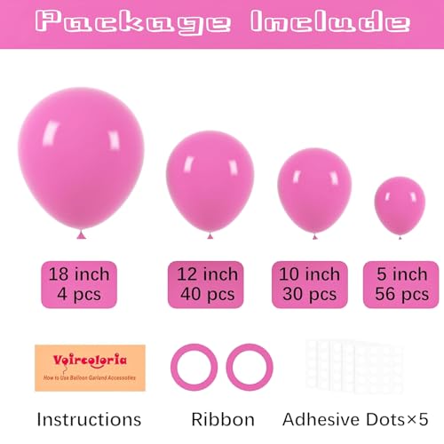 Image of Voircoloria 130pcs Retro Hot Pink Balloons Different Sizes 18 inch 12 inch 10 inch 5 inch Blush Hot Pink Latex Balloon Garland Arch Kit for Birthday Baby Shower Valentine's Day Wedding Gender Reveal Party Decorations