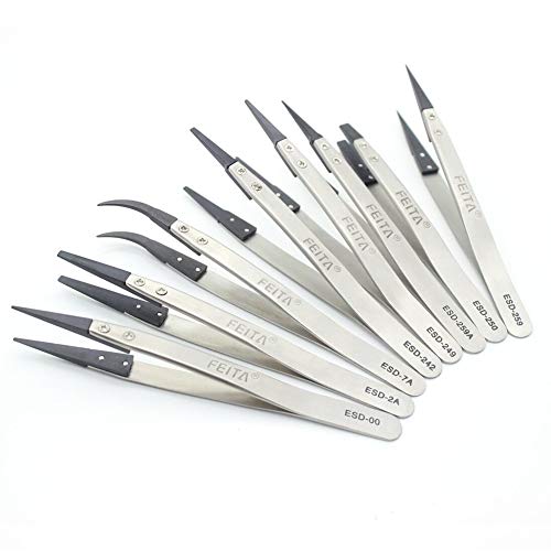 Feita FBA_FEITA Precision Tweezer Set - Feita Antistatic Replaceable Fiber Tip Stainless Steel Esd Tweezers For Electronics, Jewelry-Making, Laboratory thumb #1