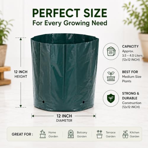 Image of Go Garden Grow Bags for Plants 12 x 12 Inch (Pack of 20) | UV Protected Plastic Nursery Grow Bags | Heavy Duty Black Poly Plant Bags