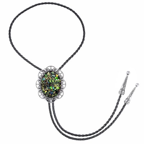 Image of Jeilwiy Bolo Tie for Men Real Stone Westwern Cowboy Ties Silver Bolos Women Leather Necktie Gift for Birthday Christmas