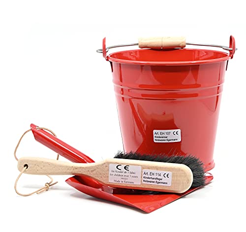 Holzwaren Egermann Eimer Handfeger Kehrschaufel Set für Kinder (rot/rot) – Bild 4