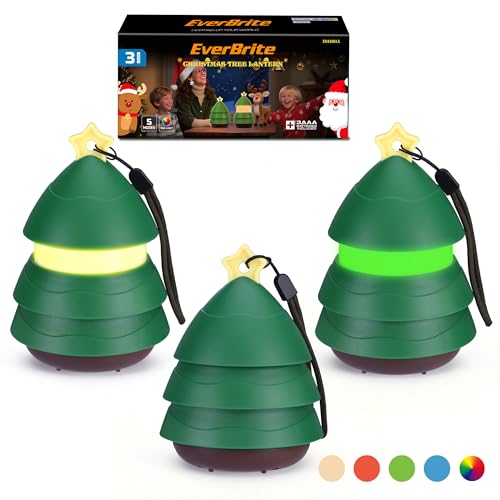 EverBrite 3er Set Weihnachtsbaum-Laternen, Fünffarbige LED für Innen und Außen mit Trageschlaufe, Faltbare Leuchtende Weihnachtsbäume als und...