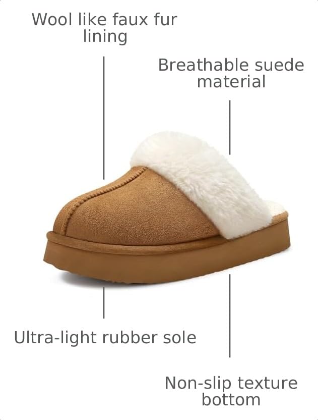 Image of Litfun Women's Fuzzy Memory Foam Slippers Fluffy Winter House Shoes Indoor and Outdoor