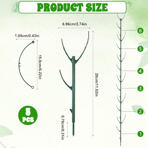 5Pcs Stackable Monstera Plant Support Stake Stem Holder Structures Frame & Plant Cage Support Ring for Sphagnum Twig Trellis Indoor Outdoor Potted Plants Stick for Vine Training & Stem Stabilization