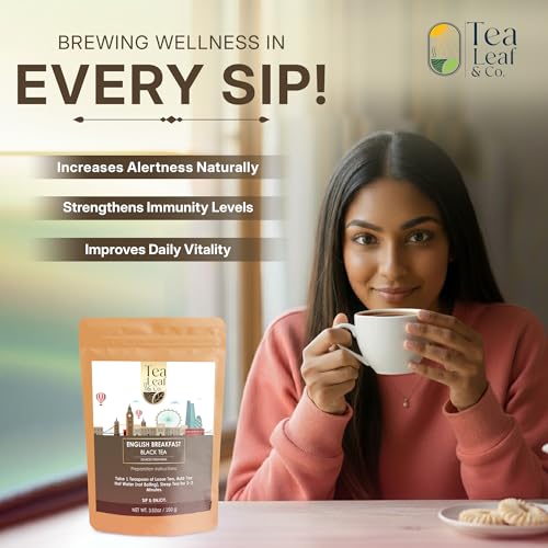 Image of Tealeaf & Co. English Breakfast Black Tea - English Breakfast Tea in Loose Leaf Form - Contains Low Caffeine - Upto 50 Servings - Gluten Free (3.52oz /100gm)