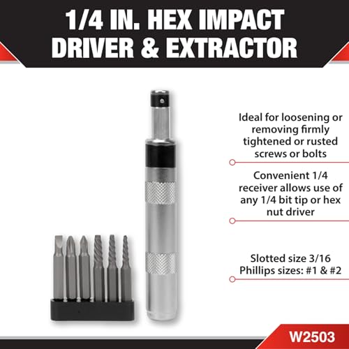 Image of Performance Tool W2503 1 /4-Inch Impact Driver & Extractor And Bits , black