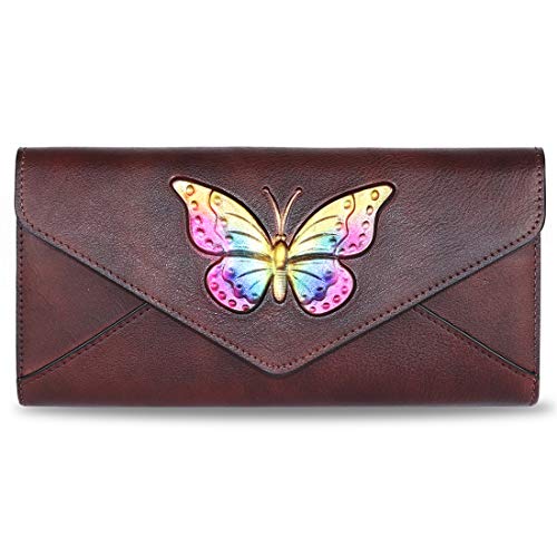 Genuine Leather Wallets for Women RFID Blocking Purse Vintage All in One Organizer Handmade Long Wallet Luxury Clutch (Coffee)